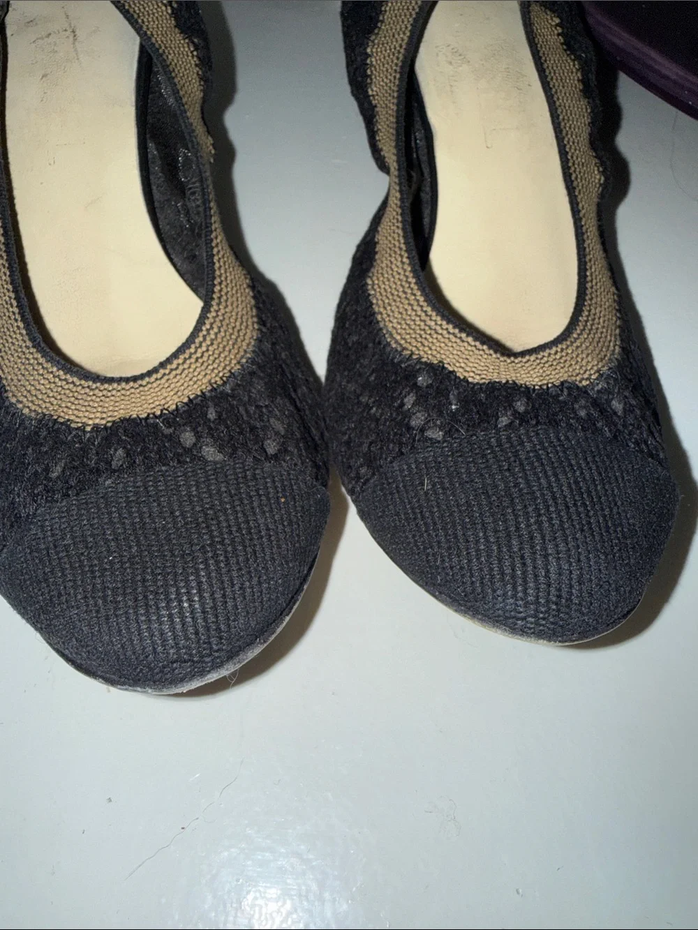 AUTHENTIC Chanel Black Lace Ballet Flats with Gold Accent - Women's Shoes